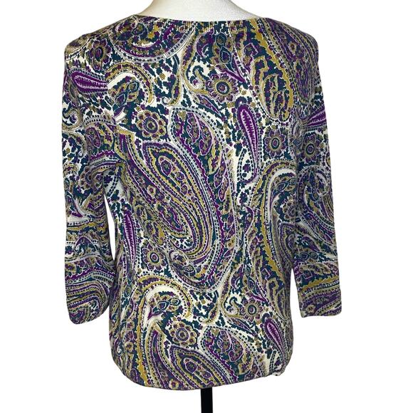 Talbots Medium Paisley Print Lightweight Sweater Purple Yellow Green - Picture 2 of 4